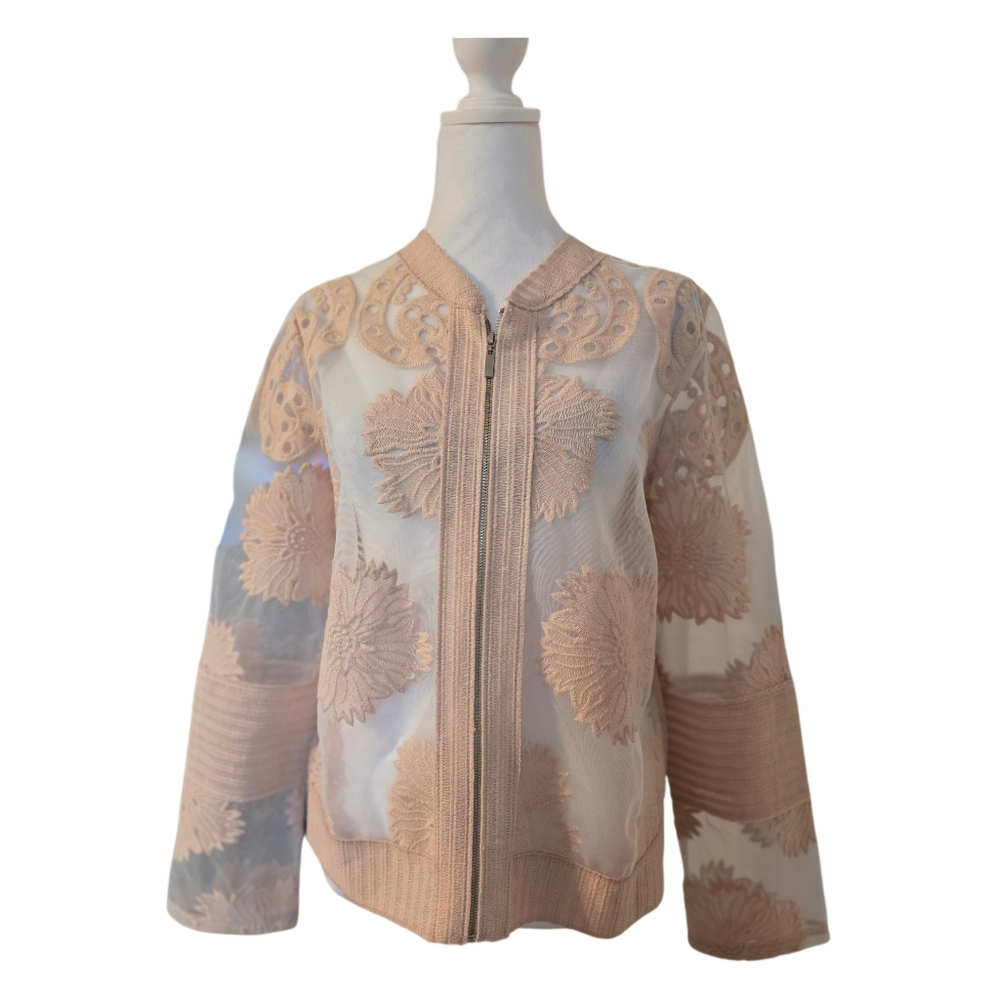 La Bellum By Hillary Scott Soft floral Embroidered bomber style jacket sz M EUC